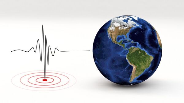 Imagen referencial de un sismógrafo y la Tierra - Sputnik Mundo