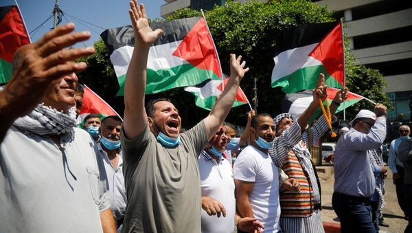 Protestas de palestinos contra el acuerdo de paz entre Israel y Emiratos Árabes Unidos - Sputnik Mundo