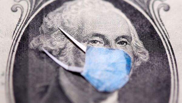 George Washington con una mascarilla en un billete de dólar - Sputnik Mundo