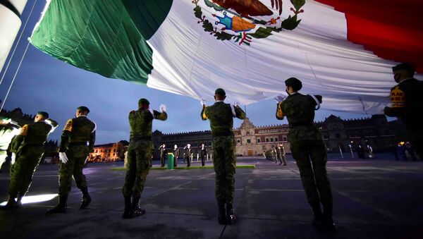 Los soldados sostienen la bandera nacional mexicana - Sputnik Mundo