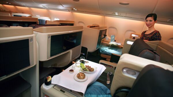 Comida a bordo de un A380 de Singapore Airlines - Sputnik Mundo