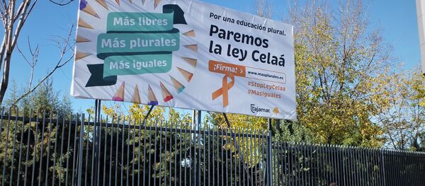 Una pancarta en contra de la nueva ley de educación en España Una pancarta en contra de la nueva ley de educación en España - Sputnik Mundo