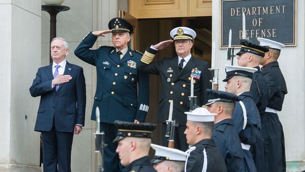 Secretario de Defensa de EEUU, James Mattis, recibe a su homólogo mexicano, Salvador Cienfuegos Zepeda, en Pentágono (2017) - Sputnik Mundo