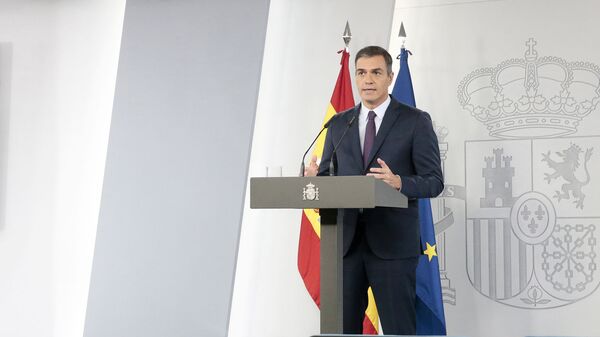 El presidente del Gobierno de España, Pedro Sánchez, en una comparecencia desde La Moncloa - Sputnik Mundo