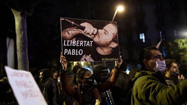 Protesta contra el encarcelamiento del rapero español Pablo Hasel - Sputnik Mundo