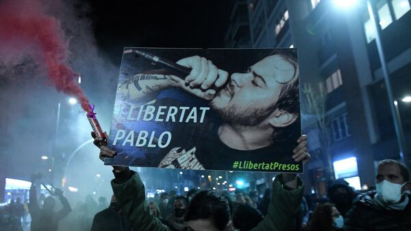 Manifestación a favor de Pablo Hasél. Barcelona, 16 de febrero de 2021 - Sputnik Mundo