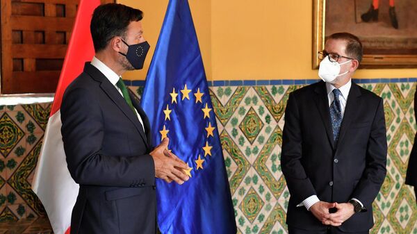 Vicecanciller peruano Ignacio Higueras junto a un miembro de la misión de la UE en Perú - Sputnik Mundo