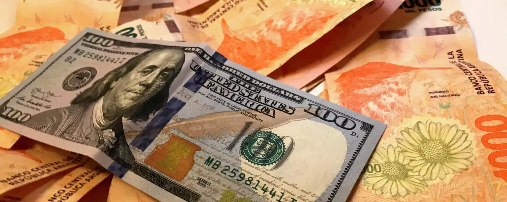 Pesos argentinos y un billete de dólar - Sputnik Mundo, 1920, 04.11.2023