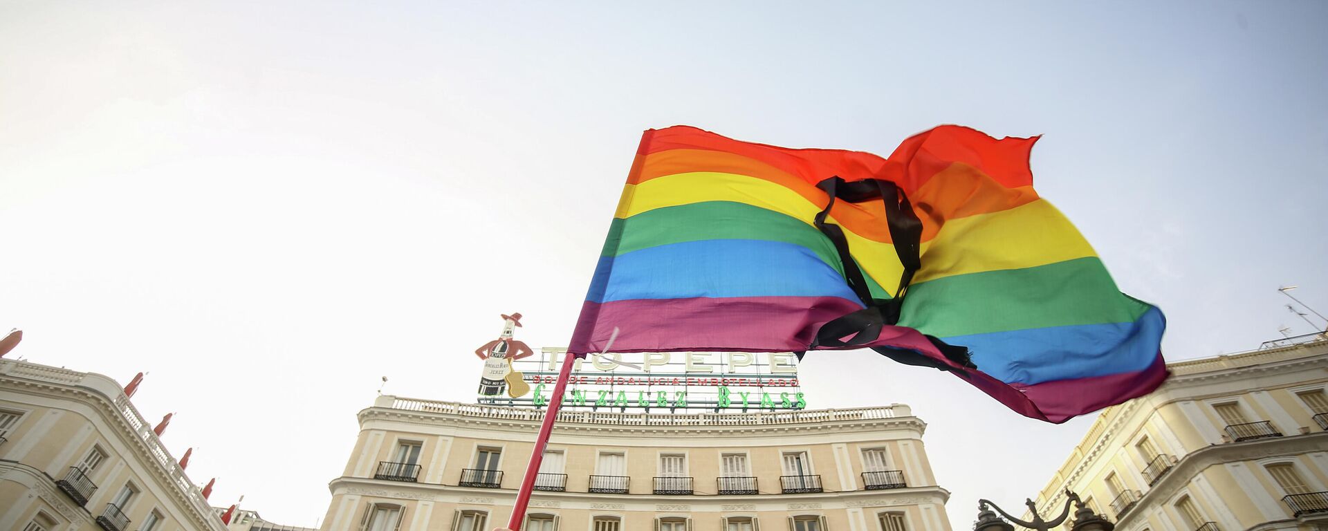Una bandera LGBTI en una protesta contra homofobia en Madrod, España - Sputnik Mundo, 1920, 13.07.2021