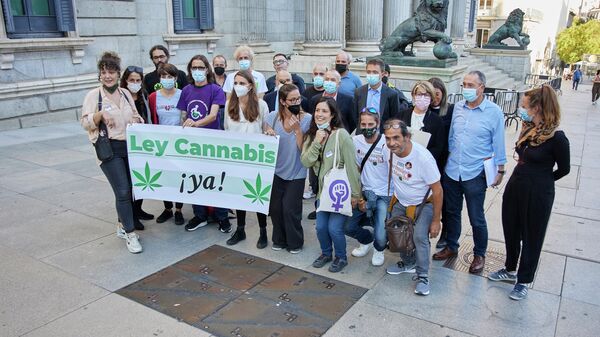 Diputados posando con una asociación a favor del cannabis - Sputnik Mundo