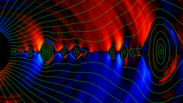 Una simulación de las líneas del campo magnético rodean un agujero negro - Sputnik Mundo