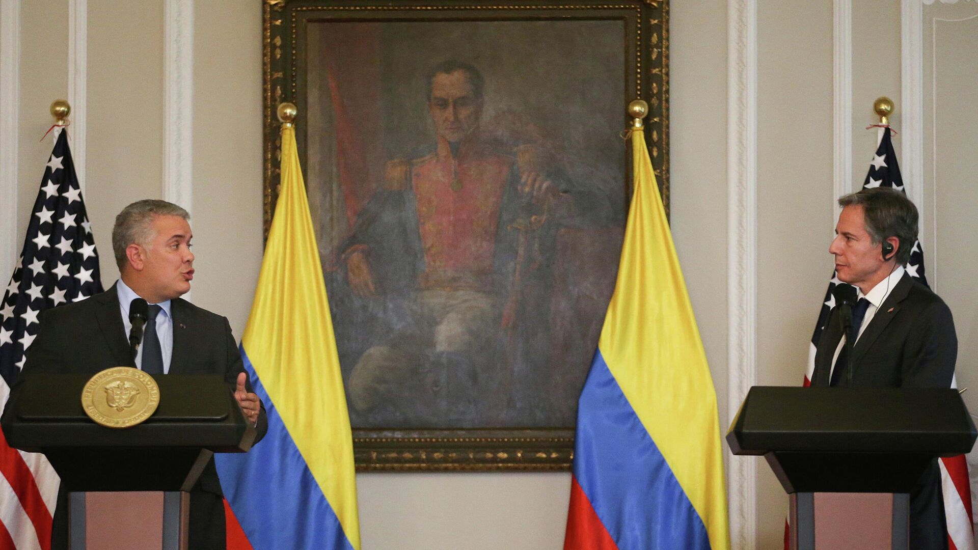 El presidente de Colombia, Iván Duque, y el secretario de Estado de EEUU, Antony Blinken - Sputnik Mundo, 1920, 04.11.2021