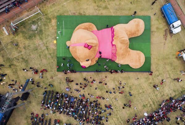 El oso peluche más grande del mundo, creado en abril de 2019 en el municipio de Xonacatlán (México). ​​Xonita, como se bautizó el osito, midió un total de 19,41 metros. - Sputnik Mundo