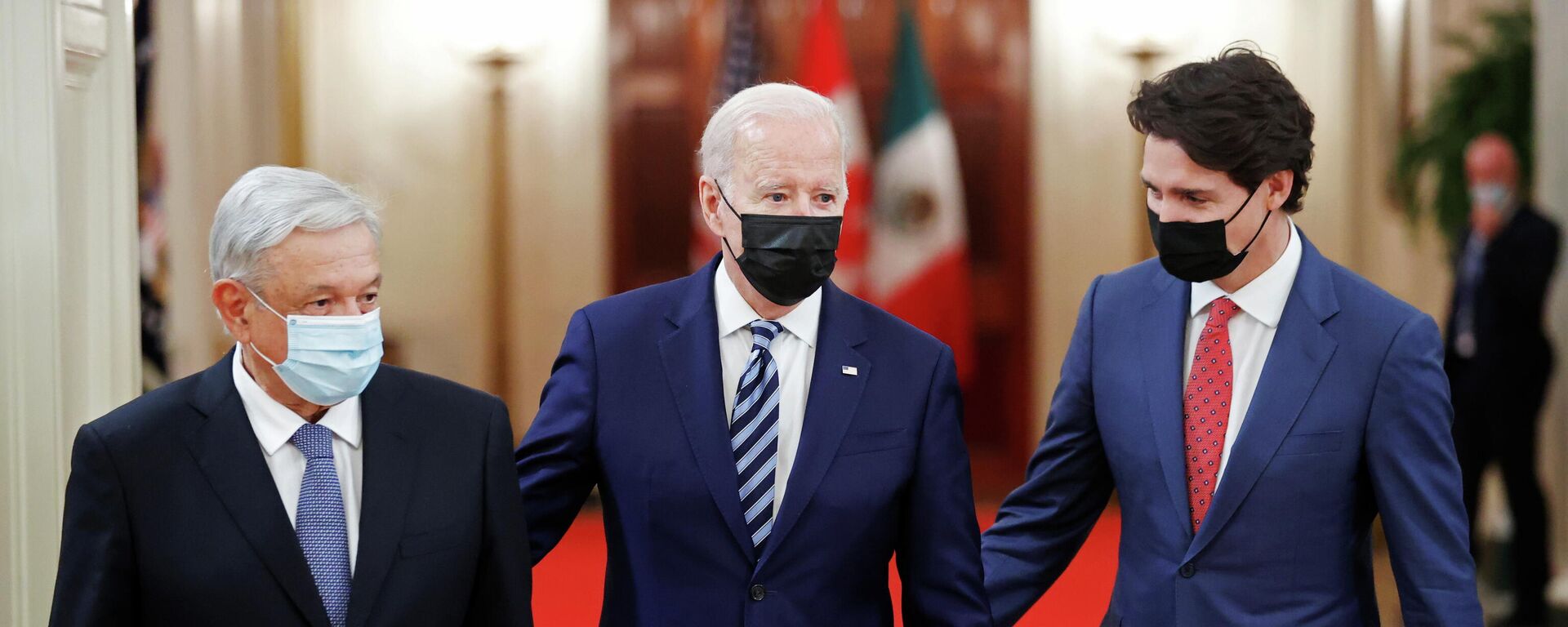 Presidente de México, Andrés Manuel Lopez Obrador, presidente de EEUU, Joe Biden, y primer ministro de Canadá, Justin Trudeau - Sputnik Mundo, 1920, 20.11.2021