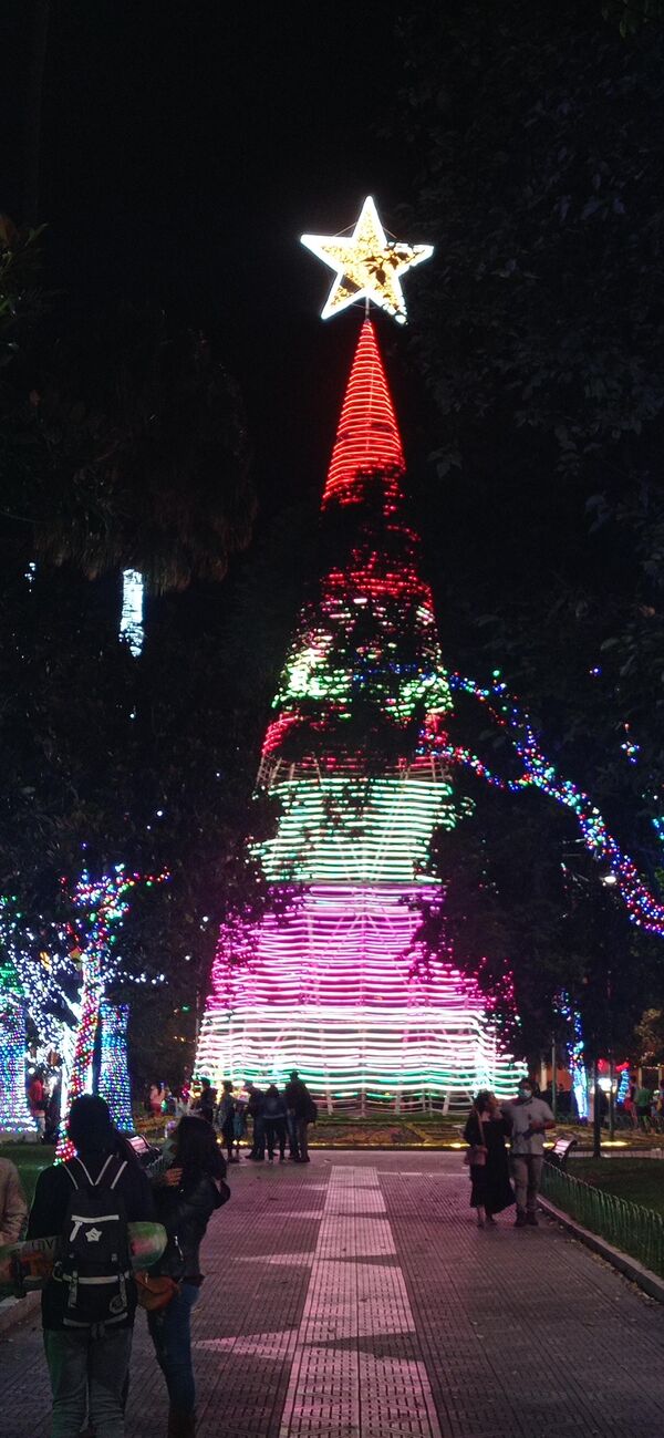En Cochabamba fueron colocadas dos millones de luces para este final de año. En la plaza Colón, resplandece el árbol de navidad más grande de la ciudad, con 30 metros de altura. - Sputnik Mundo