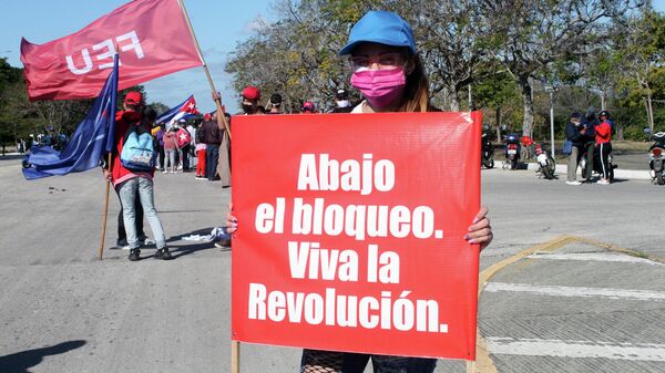 Manifestantes contra el bloqueo a Cuba en ciudad de Santa Clara - Sputnik Mundo