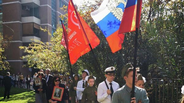 Acción tradicional conmemorativa Regimiento Inmortal en la Embajada de Rusia en Chile - Sputnik Mundo