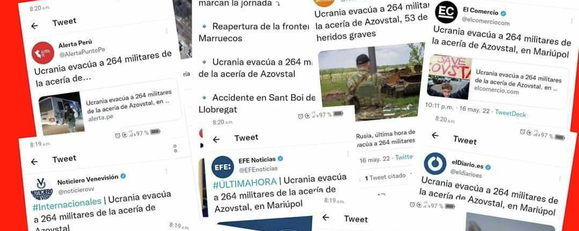 Recopilación de twits de la prensa española sobre la rendición de los combatientes de Azov en Azovstal - Sputnik Mundo, 1920, 18.05.2022