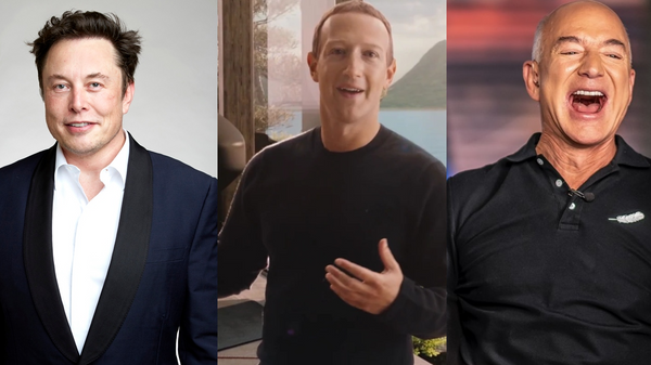Los multimillonarios Elon Musk, Mark Zuckerberg y Jeff Bezos - Sputnik Mundo