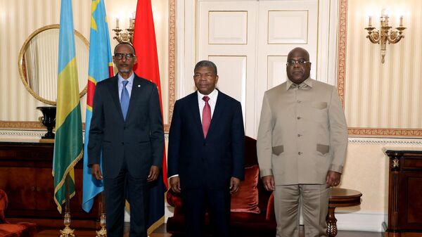 Los presidentes de Ruanda, Angola y de la República Democrática del Congo,  Paul Kagame, Joao Lourenco y Felix Tshisekedi - Sputnik Mundo