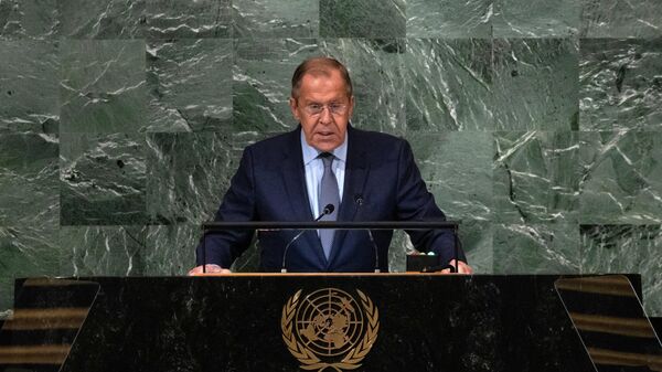 El ministro de Exteriores de Rusia, Serguéi Lavrov, durante la 77 Asamblea General de la ONU, el 24 de septiembre de 2022 - Sputnik Mundo