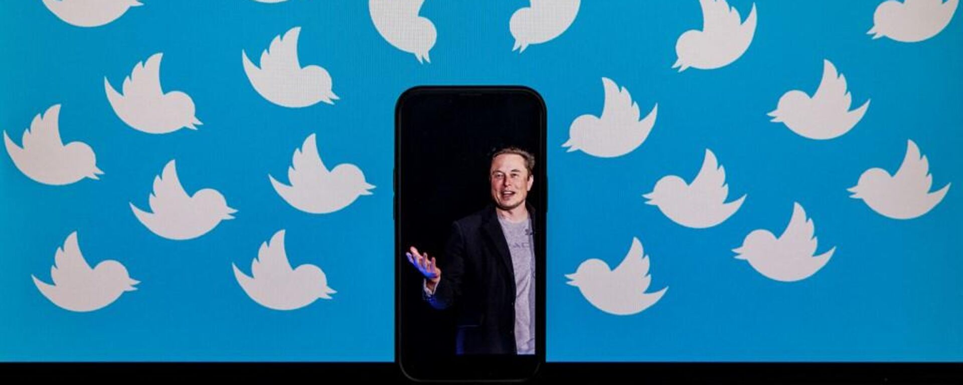 Ilustración de Elon Musk dentro de un smartphone, rodeado de los símbolos de Twitter - Sputnik Mundo, 1920, 26.11.2022