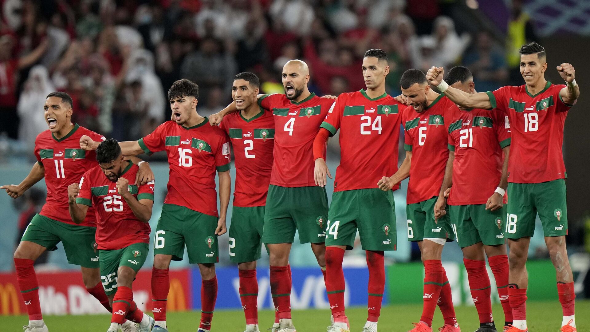El equipo de Marruecos durante el partido con España en el Mundial 2022 - Sputnik Mundo, 1920, 06.12.2022