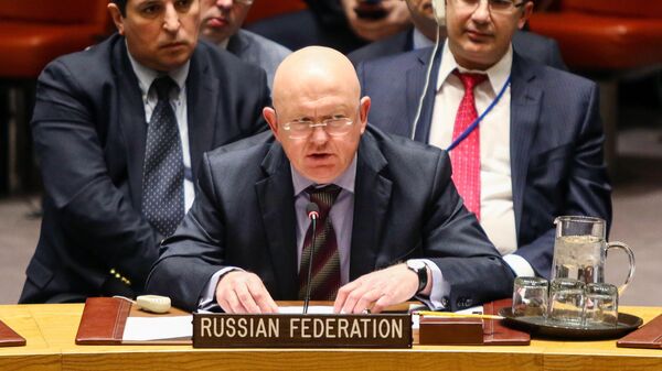 El representante permanente de la Federación Rusa ante las Naciones Unidas, Vasili Nebenzia, durante una reunión del Consejo de Seguridad de la ONU en Nueva York - Sputnik Mundo