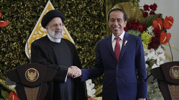 El presidente de Irán, Ebrahim Raisi, y su par indonesio, Joko Widodo - Sputnik Mundo
