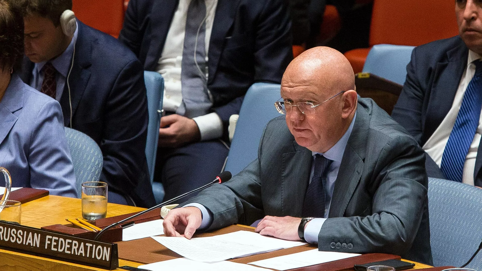 Vasili Nebenzia, el embajador de Rusia ante la Organización de las Naciones Unidas (ONU), se dirige a una sesión pública del Consejo de Seguridad de la ONU. - Sputnik Mundo, 1920, 05.02.2024