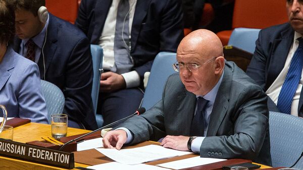Vasili Nebenzia, el embajador de Rusia ante la Organización de las Naciones Unidas (ONU), se dirige a una sesión pública del Consejo de Seguridad de la ONU.  - Sputnik Mundo