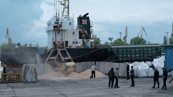 Trabajadores cargan grano en un puerto cerealero de Izmail, Ucrania, el 26 de abril, 2023 - Sputnik Mundo