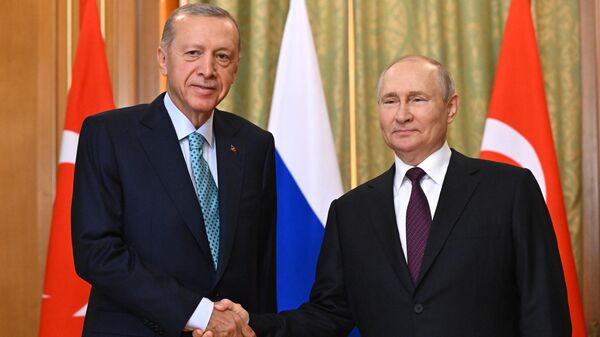 El presidente de Turquía, Recep Tayyip Erdogan, en una reunión con su par ruso, Vladímir Putin - Sputnik Mundo
