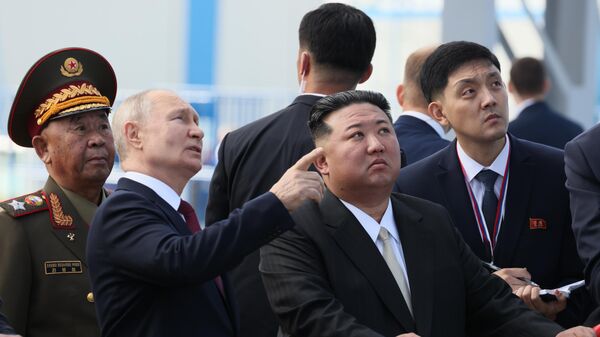 El líder norcoreano, Kim Jong-un, y el presidente de Rusia, Vladímir Putin, el 13 de septiembre, 2023 - Sputnik Mundo