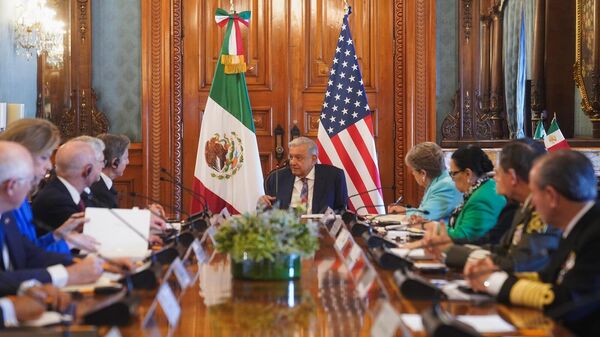 El presidente mexicano Andrés Manuel López Obrador durante el Diálogo de Alto Nivel sobre Seguridad México-Estados Unidos, el 5 de octubre de 2023 - Sputnik Mundo