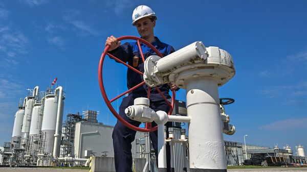Un trabajador maneja los equipos de GCA (Gas Connect Austria) y TAG (Trans Austria Gas pipelines) en uno de los mayores nudos de interconexión de gas de Europa, en Austria  - Sputnik Mundo