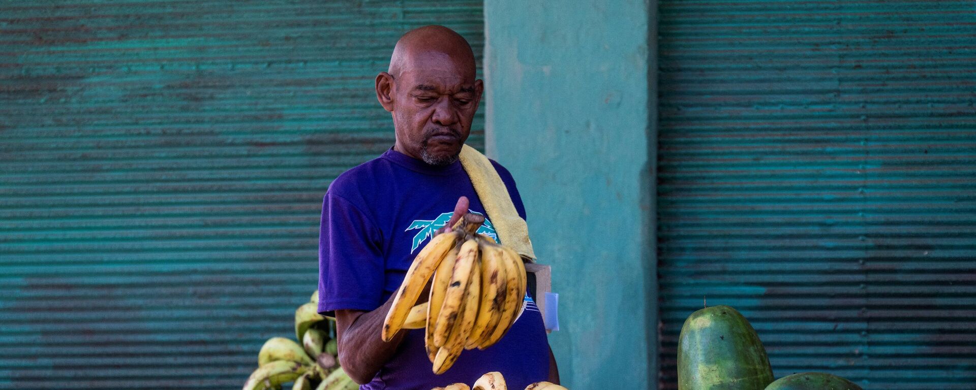 Un hombre comprando bananas en un puesto callejero de La Habana - Sputnik Mundo, 1920, 31.10.2023