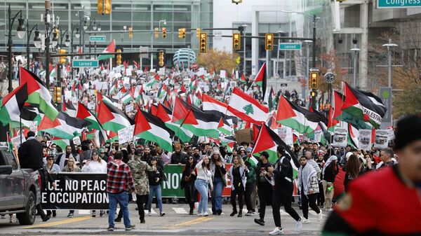 Una protesta en favor de Palestina en EEUU, en octubre de 2023 (imagen referencial) - Sputnik Mundo