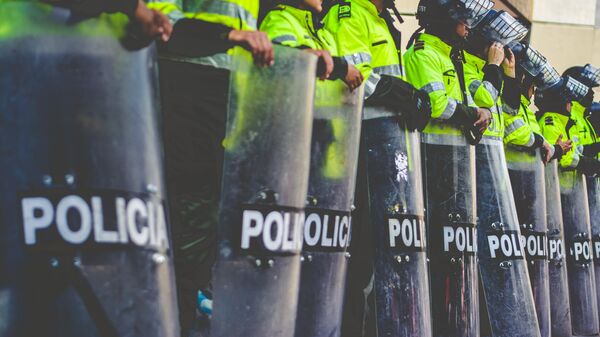 Policías formados con escudos. Imagen referencial - Sputnik Mundo
