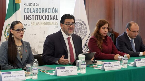 En el centro, el presidente del Tribunal Electoral del Poder Judicial de la Federación de México (TEPJF), Reyes Rodríguez Mondragón - Sputnik Mundo