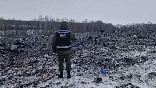 Lugar de la caída de un Il-76 ruso con prisioneros de guerra ucranianos en Bélgorod (Rusia), el 25 de enero de 2024 - Sputnik Mundo