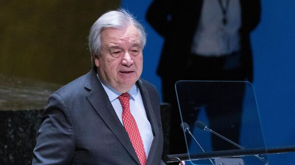 Antonio Guterres, el Secretario General de la ONU, habla en la Asamblea General para presentar las prioridades para 2024 en la sede de la ONU en Nueva York el 7 de febrero de 2024  - Sputnik Mundo