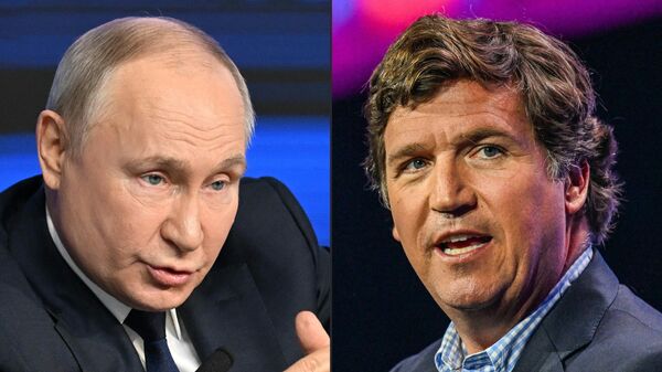 El presidente ruso, Vladímir Putin, y el periodista estadounidense, Tucker Carlson - Sputnik Mundo