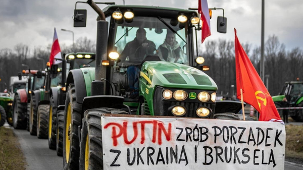 Las protestas de los agricultores polacos contra las importaciones de alimentos ucranianos (captura de pantalla X) - Sputnik Mundo