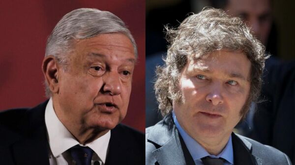 Los presidentes de México, Andrés Manuel López Obrador (izq) y de Argentina, Javier Milei. - Sputnik Mundo