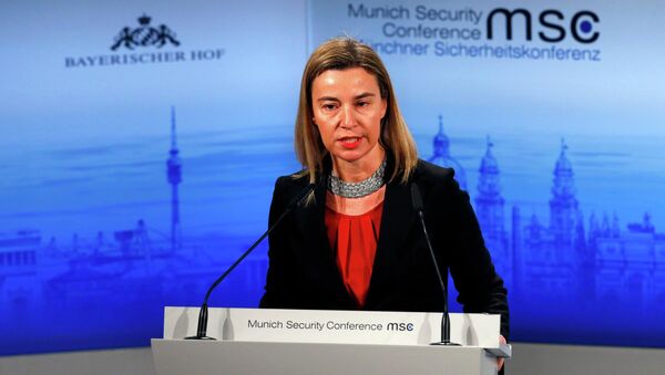 European Union foreign policy chief Federica Mogherini addresses during the 51st Munich Security Conference at the 'Bayerischer Hof' hotel in Munich February 8, 2015 - Sputnik Mundo