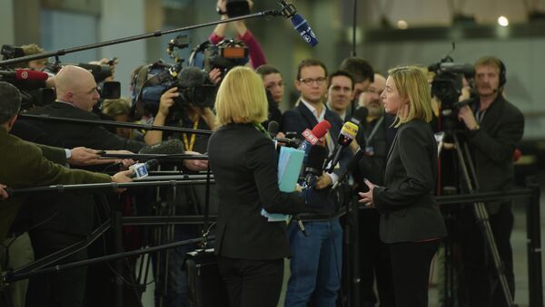 Federica Mogherini después de la reunión informal de titulares de Exteriores de UE en Riga - Sputnik Mundo