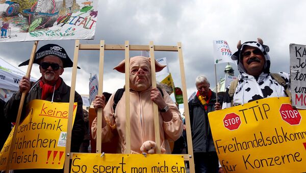 Protestas contra el Tratado de Libre Comercio entre Estados Unidos y la Unión Europea en Alemania - Sputnik Mundo