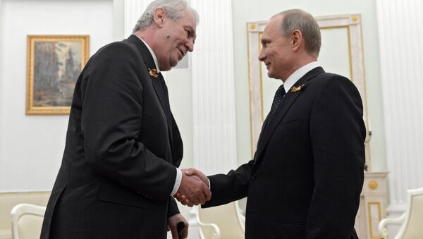 Český prezident Miloš Zeman a ruský prezident Vladimir Putin během setkání v Kremlu - Sputnik Mundo