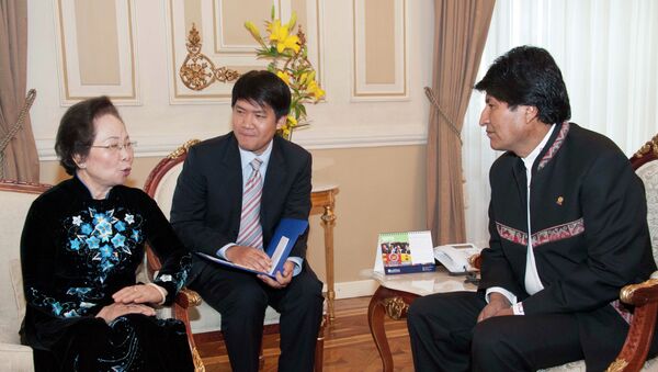 El presidente Evo Morales en reunión con la vicepresidenta de la República de Vietnam Nguyen Thi Doan, en Palacio de Gobierno - Sputnik Mundo